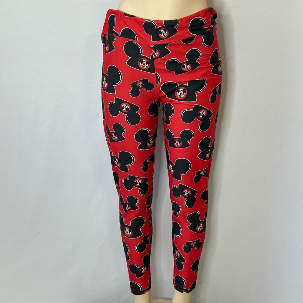 Disney Mickey Mouse Leggings Red All Over Print Stretch Pants XL cozy  parkwear